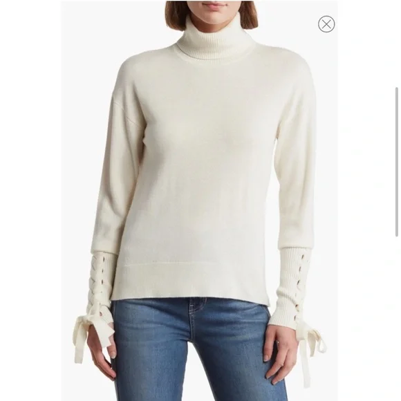 NWT Ramy Brook Walt Turtle Neck Long Lace-Up Sleeve Top - Picture 3 of 9